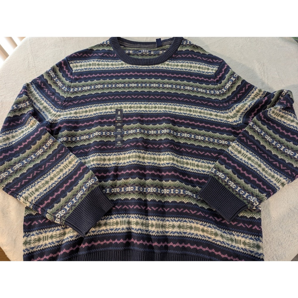 IZOD Sweater Mens XXL Navy Multicolor NWT Fair Isle Crewneck 46IZFIF19R-410